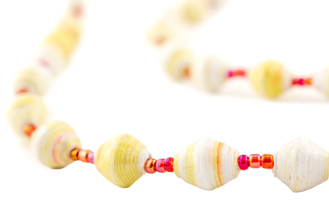 The Bead Chest Recycled Paper Bead Necklace from Uganda - Fair Trade African Jewelry (Cherry Cheesecake)